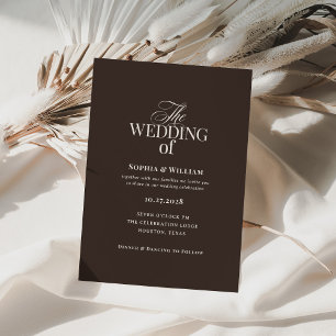 Simple Dark Brown Espresso   Neutral Wedding Invitation