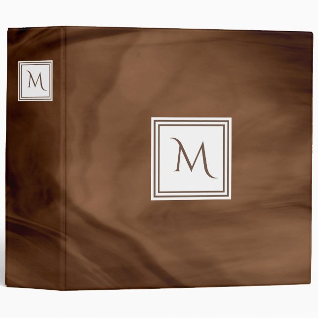 Simple Dark Brown Subtle Marble Modern Monogram 3 Ring Binder (Front/Spine)