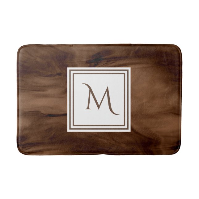Simple Dark Brown Subtle Marble Modern Monogram Bathroom Mat (Front)