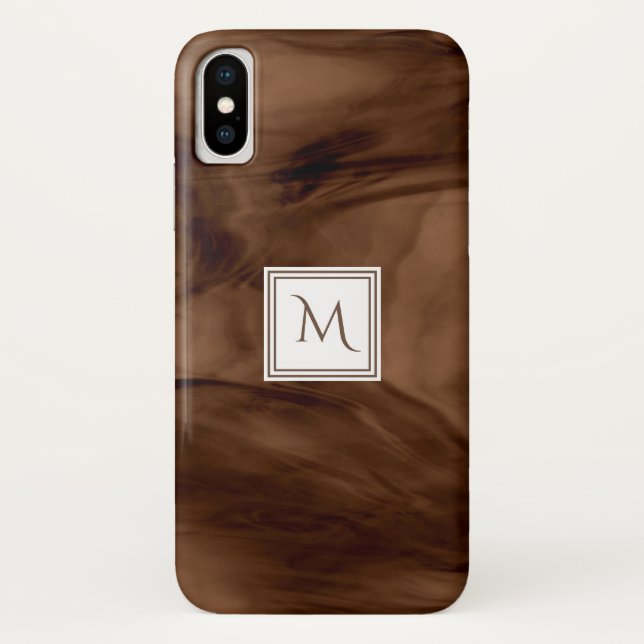 Simple Dark Brown Subtle Marble Modern Monogram Case-Mate iPhone Case (Back)