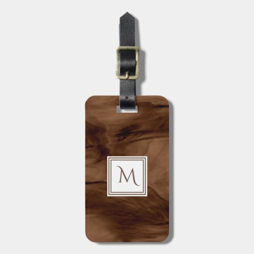 Simple Dark Brown Subtle Marble Modern Monogram Luggage Tag