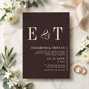 Simple Dark Chocolate Brown Minimalist Wedding  Invitation