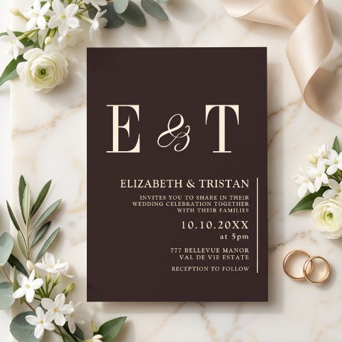 Simple Dark Chocolate Brown Minimalist Wedding  Invitation