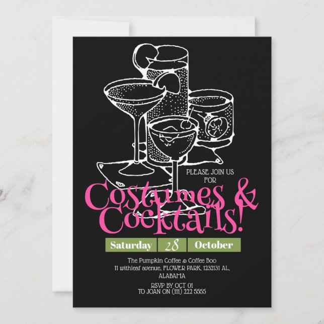 Simple dark Costumes & Cocktail Halloween Party Invitation (Front)