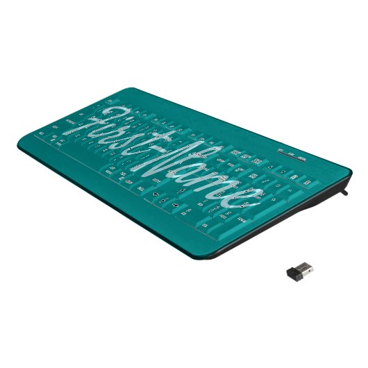 Simple Dark Cyan Background and Powder Blue Name Wireless Keyboard (Angled)