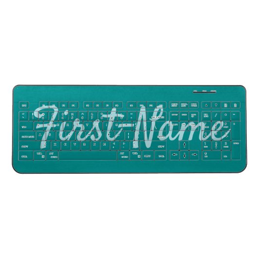 Simple Dark Cyan Background and Powder Blue Name Wireless Keyboard (Front)