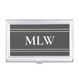 Simple Dark Gray and White Monogram Initials Business Card Case