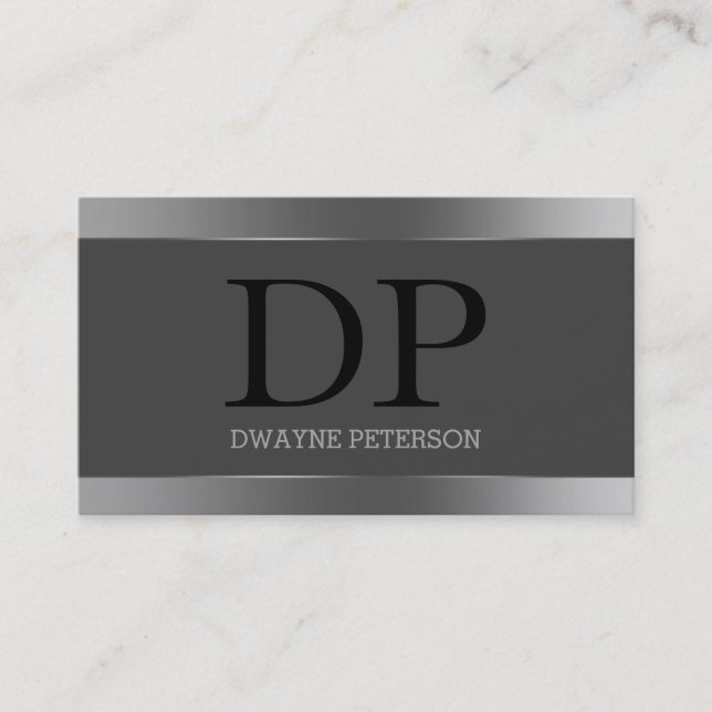Simple Dark Gray Background And Silver Stripes Business Card (Front)