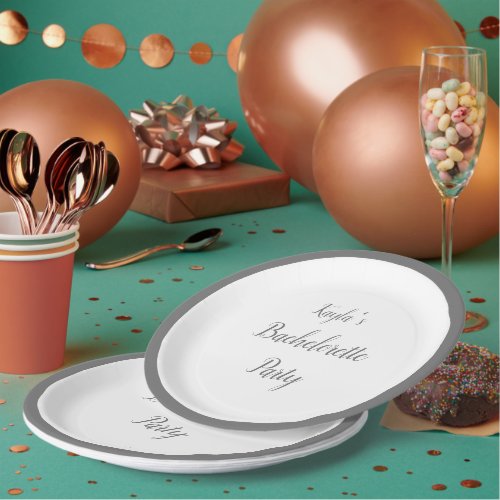 Simple Dark Gray Border Bachelorette Party Paper Plates