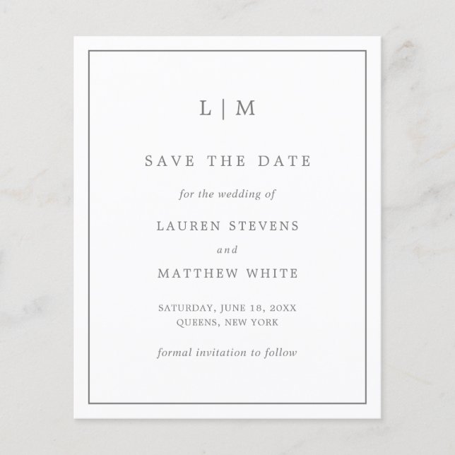 Simple Dark Gray Budget Wedding Save the Date (Front)