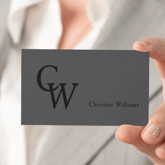 Simple Dark Gray Elegant Monogram Professional Business Card (Dark Gray Elegant Monogram Business Card)