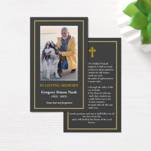 Simple Dark Gray Gold Photo Funeral Card