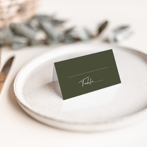 Simple Dark Gray Green Wedding Folded Place Card