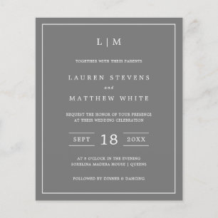 Simple Dark Gray Monogram Budget Wedding Invite