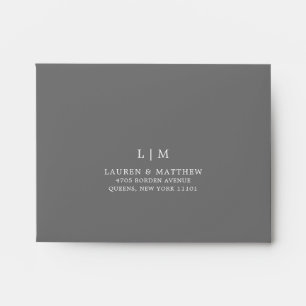 Simple Dark Gray Monogram Elegant RSVP Wedding Envelope