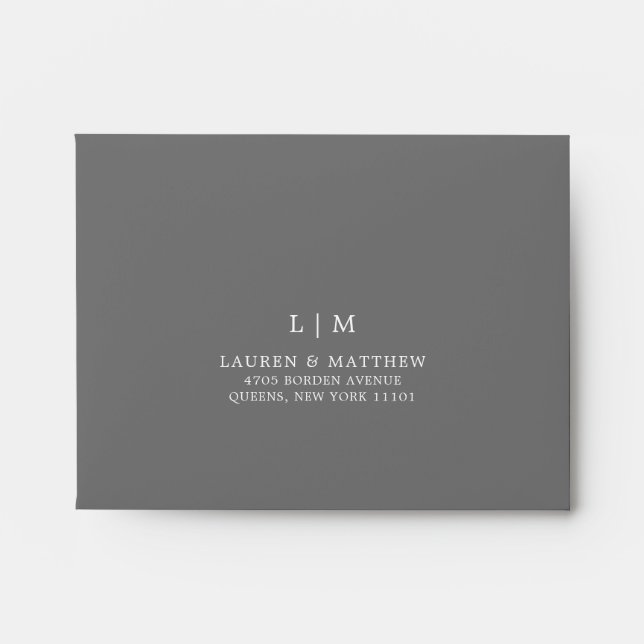 Simple Dark Gray Monogram Elegant RSVP Wedding Envelope (Front)