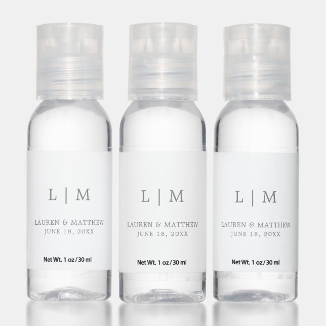 Simple Dark Gray Monogram Elegant Wedding Hand Sanitizer (Set)