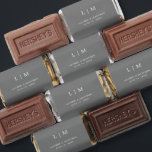 Simple Dark Gray Monogram Elegant Wedding Hershey's Miniatures<br><div class="desc">Simple wedding favor Hershey's Miniature candy featuring a modern yet elegant design with your two letter monogram along with your names and date in white over a medium gray background. The back has your personalized message. The font and background colors may be changed to any colors you wish by clicking...</div>