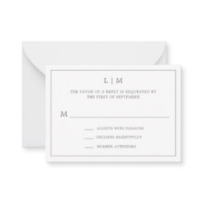 Simple Dark Gray Monogram Mini Wedding RSVP Note Card