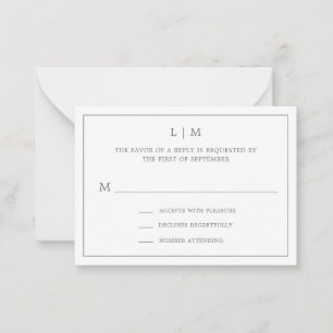 Simple Dark Gray Monogram Mini Wedding RSVP Note Card