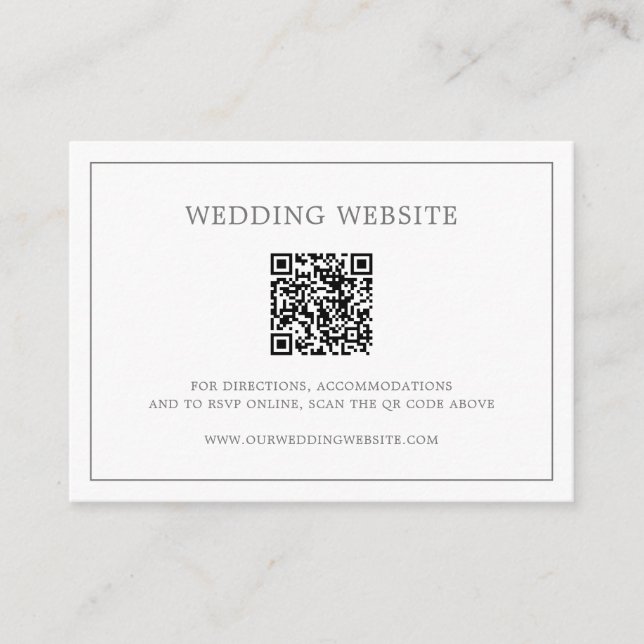 Simple Dark Gray Monogram QR Code Elegant Wedding Enclosure Card (Front)