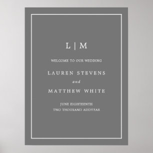 Simple Dark Gray Monogram Wedding Welcome Sign
