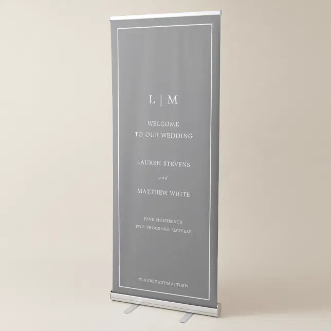 Gray Sign Template Simple Dark Gray Monogram Wedding Welcome Sign | Zazzle