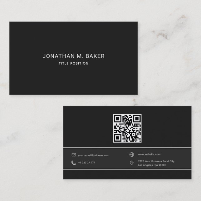 Simple Dark Gray QR Code Business Card (Front/Back)