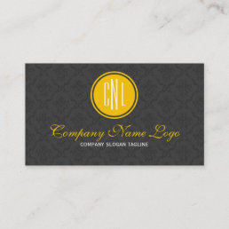 Simple Dark Gray, White &amp; Yellow Floral Damasks Business Card
