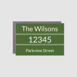 Simple Dark Green and White Address Mailbox Magnet