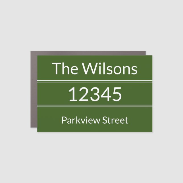 Simple Dark Green and White Address Mailbox Magnet (Front)