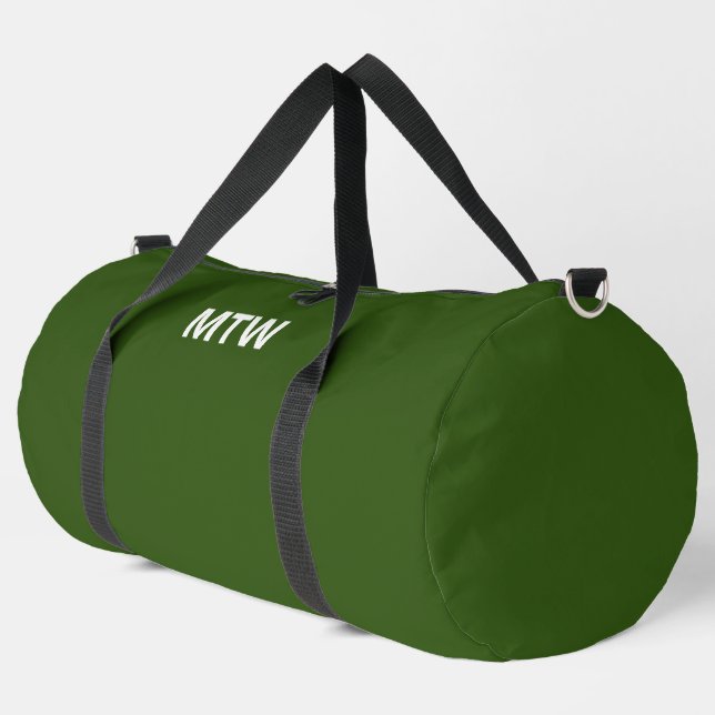 Simple Dark Green and White Monogram Initials Duffle Bag (Left Corner)
