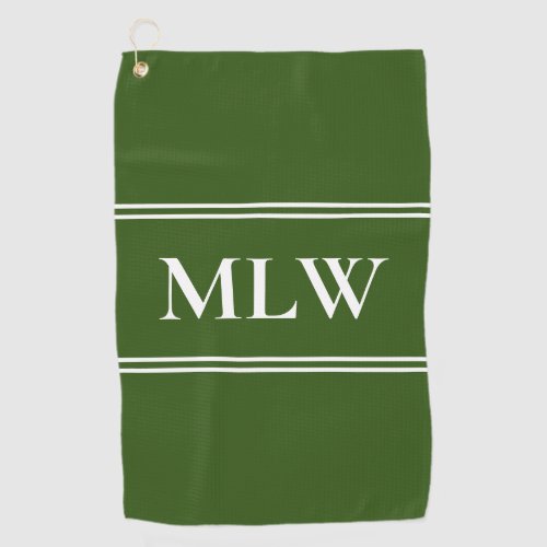 Simple Dark Green  and White Monogram Template Golf Towel