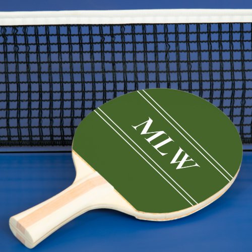 Simple Dark Green and White Monogrammed Ping Pong Paddle