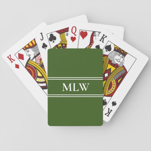 Simple Dark Green and White Monogrammed  Poker Cards