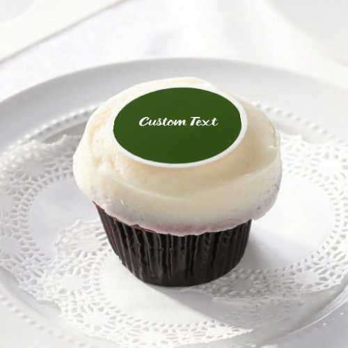 Simple Dark Green and White Script Text Template Edible Frosting Rounds
