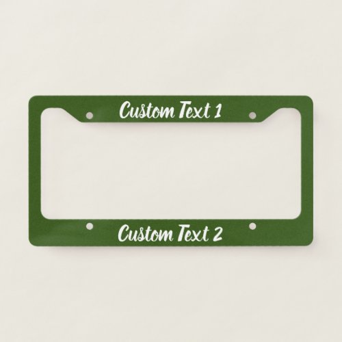 Simple Dark Green and White Script Text Template License Plate Frame