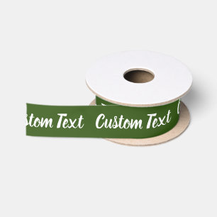 Simple Dark Green and White Script Text Template Satin Ribbon