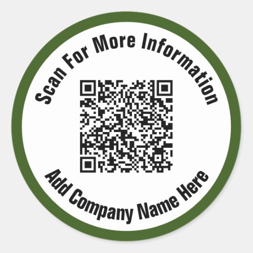 Simple Dark Green and White Text Scan QR Code  Classic Round Sticker