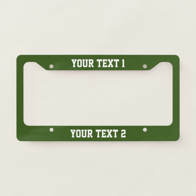 Simple Dark Green and White Text Template License Plate Frame (Front)