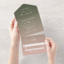 Simple Dark Green & Blush Pink Ombre Wedding All In One Invitation