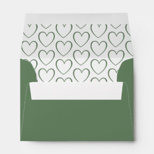 Simple Dark Green Heart Pattern Wedding RSVP Envelope