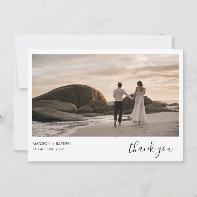 Simple Dark Green Landscape Photo wedding Thank You Card (Front)