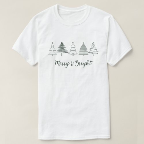 Simple Dark Green Merry and Bright Christmas tree T_Shirt