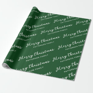 Simple Dark Green Merry Christmas Family Name Wrapping Paper