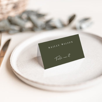 Simple Dark Green Modern Wedding Place Card by CardsbyFidem at Zazzle