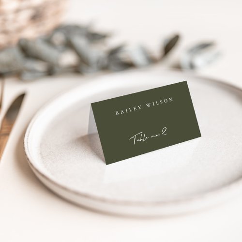 Simple Dark Green Modern Wedding Place Card