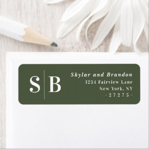 Simple Dark Green Monogram Wedding Return Address Label