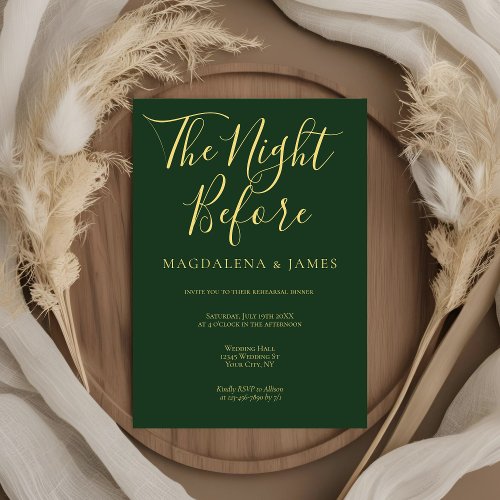 Simple Dark Green Night Before Rehearsal Dinner  Invitation