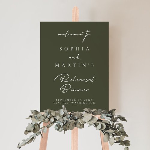 Simple Dark Green Rehearsal Dinner Welcome Sign